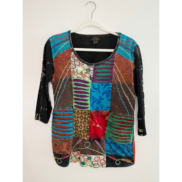 VTG Y2K Rising International Womens Hippie Boho Phoebe Buffay Maximalist Top L - Picture 1 of 5